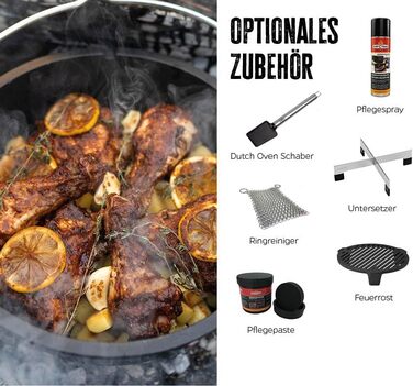 Набір Dutch Oven Grillfürst BBQ Edition DO 9: чавунний котелок з ніжками, 8,5 л (Dutch Oven DO 28) з підйомником кришки та сумкою для зберігання