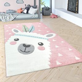 Домашній дитячий килим Paco, Сучасні пастельні кольори для дитячої кімнати, милі мотиви, 3D ефект, Розмір Колір Рожевий (120 х 170 см, рожевий)