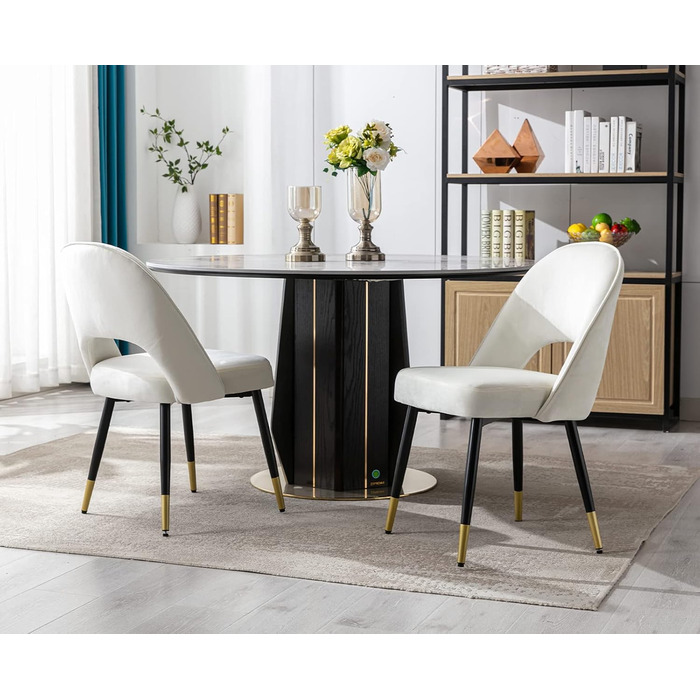 Набір з 2-х м'яких крісел з велюру для вітальні/кухні. Сучасний дизайн, без підлокітників, металеві ніжки (Бежевий)