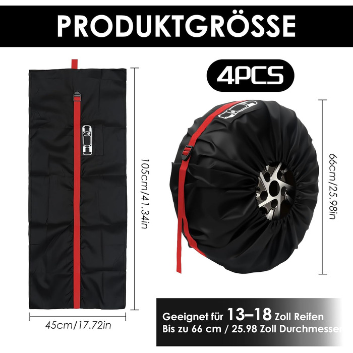Набір чохлів для шин 4 шт., захисні чохли для шин 19-23 дюйми, водонепроникні, з UV-захистом, для зберігання та транспортування, червоний, розмір L (Ø 81 см) + M