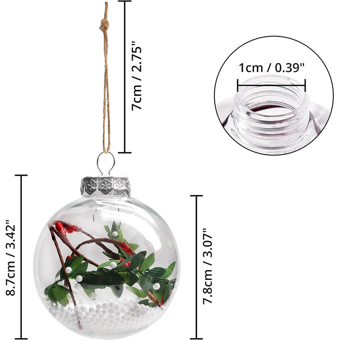 Прозорих різдвяних куль - кругла пластикова прикраса джутовою мотузкою на Різдво, 15