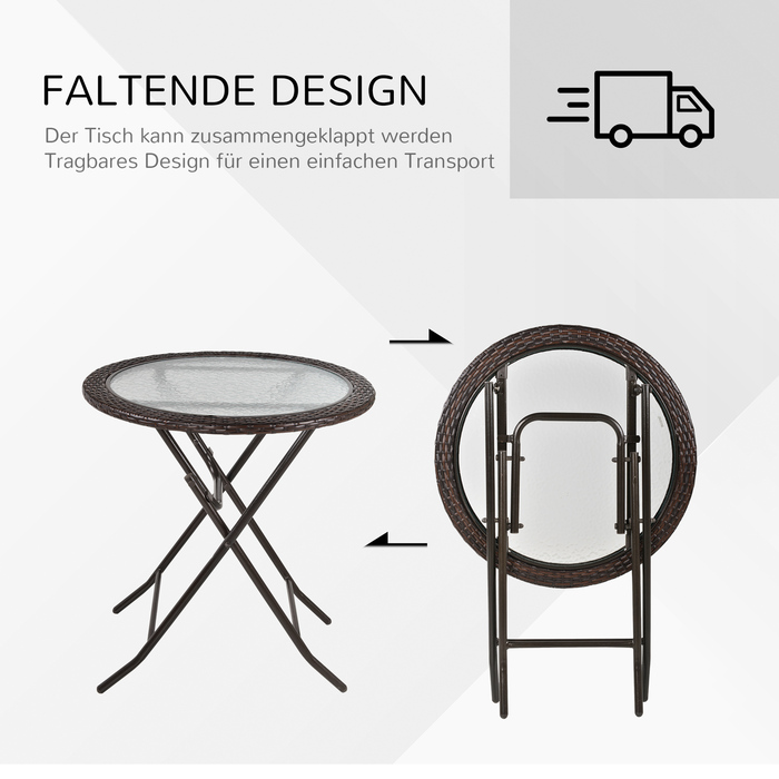 Розкладний стіл Outsunny Camping Table круглий Ø68 см з ротанговим декором і міцною сталевою рамою, ідеально підходить для саду та пікніка