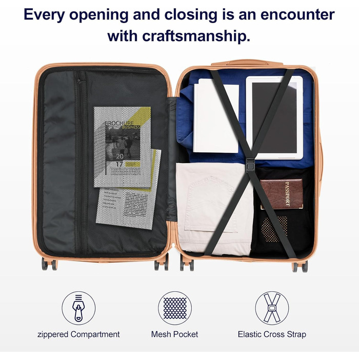 Набір валіз LEADZM 3 шт. з захистом кутів, жорсткий корпус ABS, телескопічна ручка, ручна поклажа (темно-синій/коричневий)