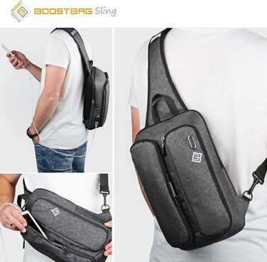 Рюкзак BoostBag One - міський рюкзак Boostboxx для ноутбука/ноутбука до 15,6 дюймів, iPad, планшета та мобільного телефону, ідеально підходить для школи, навчання, бізнесу чи роботи, сірий (BoostBag Sling (сірий))