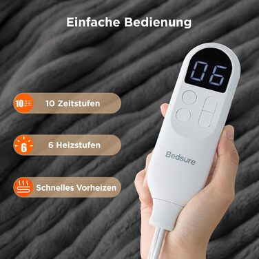 Електрична ковдра BEDSURE з автовимкненням, 130x180 см, сіра - ідеальний подарунок для жінок та мами на Різдво
