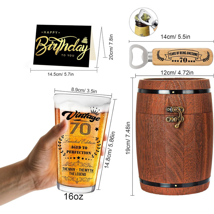 Персоналізований пивний келих з гравіюванням для чоловіка на 60 років, 1966 рік народження, в дерев'яній подарунковій коробці 470 мл + відкривачка + листівка. Ідея подарунка на День народження, День Святого Валентина