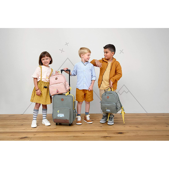 Повсякденний дитячий дорожній чемодан на візку з пакувальним ременем і коліщатками 46 см, 3 роки (автобус)