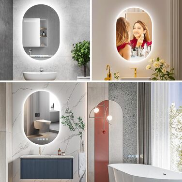 Дзеркало для ванної кімнати 600 мм з підсвічуванням, регулюванням яскравості, антизапарюванням, таймером | IP44, вологостійке, з сенсорним вимикачем | для ванної, готелю, кругле, овальне, 500 мм, 750 мм