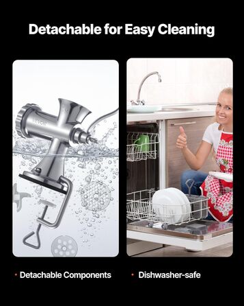 М'ясорубка ручна VEVOR 304 нержавіюча сталь, диски 4.5/8 мм, для фаршу, ковбас, овочів - срібляста