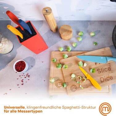 Набір ножів MasterChef 5-ти частинний: кухарський, хлібний, сатокі, овочевий, універсальний. З нержавіючої сталі, гострі, чорний, Soft-Touch ручки.