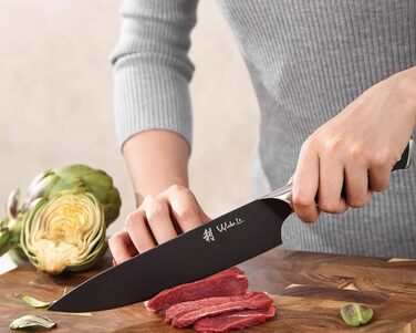 Набір кухонних ножів Wakoli Titanium Noir (5 предметів) з бруском - професійний набір кухонних ножів з титановим покриттям, нержавіюча сталь, чорне покриття, магнітний брусок, шеф-ніж