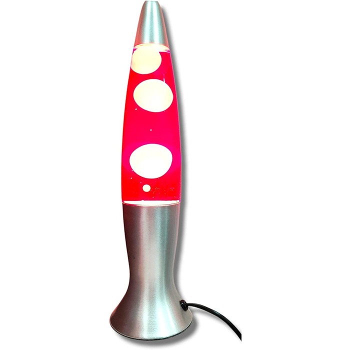КРУТІ ПОДАРУНКИ Настільна лампа лава, 40 см, червоно-біла, з вимикачем, в комплекті лампочка E14, плазмові лампи, магма, кольорові медузи