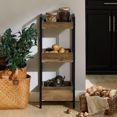 Тумбочка для ванної кімнати SoBuy з 3 міцними полицями, вузька шафа з МДФ, комод для ванної кімнати, витримує до 30 кг, полиця для ванної кімнати в дерев'яних тонах, для маленьких ванних кімнат 28x20x74 см, вінтажний стиль FRG226-F