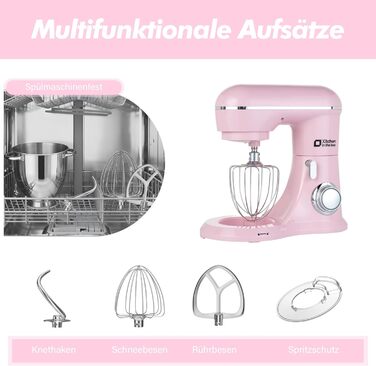 Кухонна машина Kitchen in the box рожевого кольору 6 л з 2 чашами по 3,5 л, 10 швидкостей, міксер з гаками та вінчиками