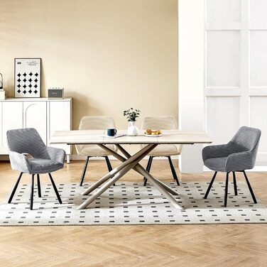 Набір з 4-х обертових стільців для їдальні з підлокітниками, 360° обертання, кухонні стільці, сучасні м'які стільці з тканинною спинкою для кухні, їдальні, спальні, бежеві