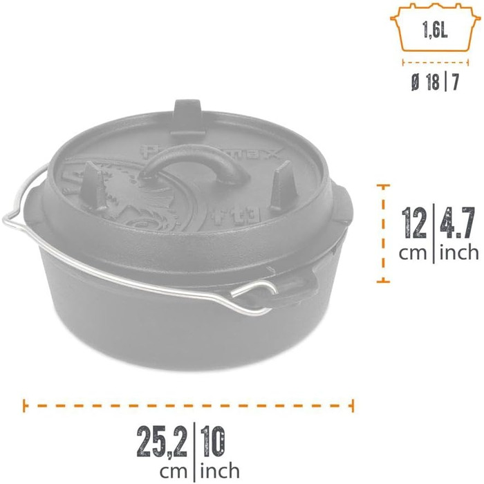 Казан Petromax Feuertopf FT3 з плоским дном для всіх типів плит, гриля та відкритого вогню, 1.6 л