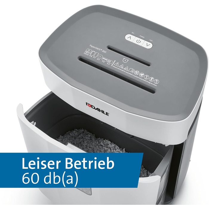Шредер Dahle PaperSAFE PS 240: 10 листів, рівень безпеки P4, частинковий різак, без масла та обслуговування, 25 літрів, сірий