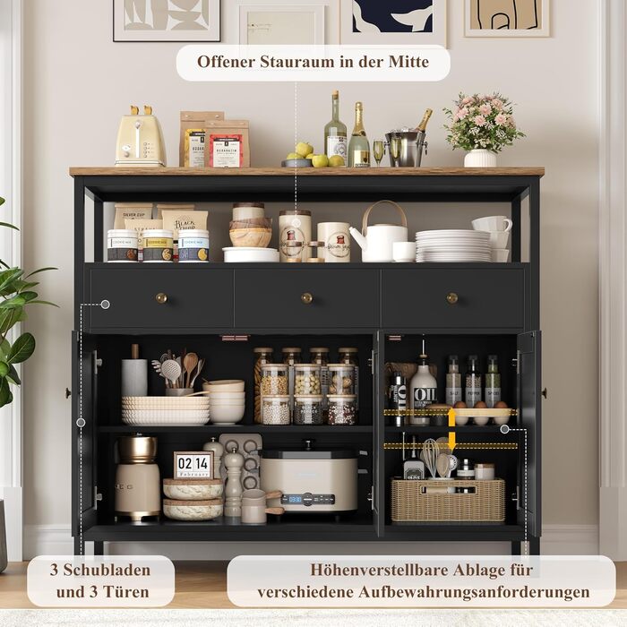 FirFurd Комод-тумба у вітальню, кухню, їдальню. Білий комод з 3 висувними ящиками та 3 дверцятами, регульована полиця, 108x38x98,5 см