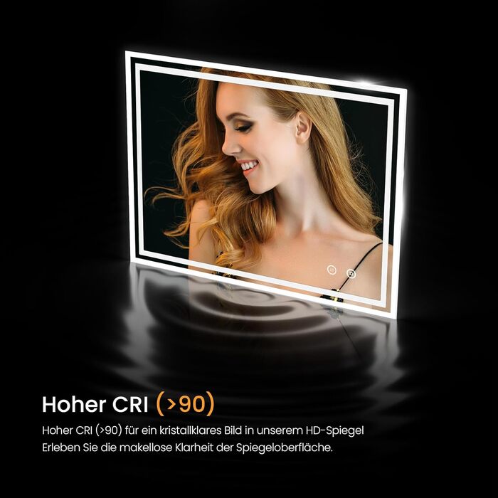 Дзеркало для ванної кімнати EMKE з підсвічуванням 50x60 см, антизапар, 2 кольори світла (тепле/холодне), LED, сенсорне керування