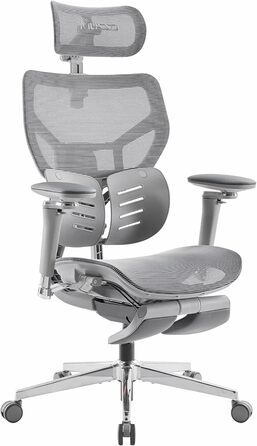 Крісло офісне MUSSO X700 з GlideTrack-підтримкою попереку, 6D-підлокітниками, 4D-підголівником, колісним основанням та підставкою для ніг – інтелектуальний комфорт для роботи, навчання та геймінгу (темно-сірий)