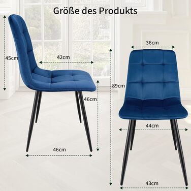 Набір обідніх стільців, м'який стілець з оксамитовою оббивкою та чорними металевими ніжками, кухонні стільці з номінальною вантажопідйомністю 120 кг, (6 шт., блакитний)