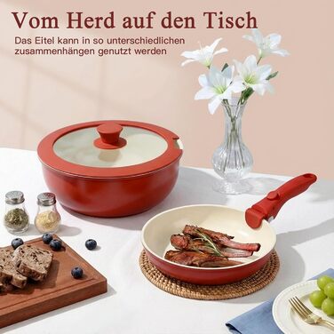 Набір посуду GiPP: 11 предметів, керамічне антипригарне покриття, знімні ручки, для всіх плит, духовка, червоний градієнт