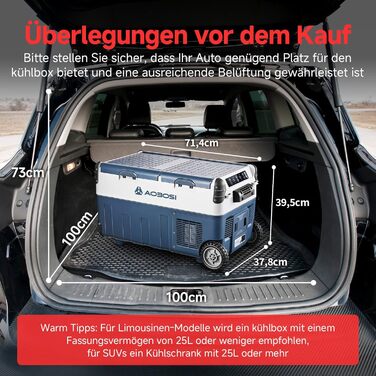 Холодильник автомобільний AAOBOSI Kompressor Dual Zone 30L, -20°C до 20°C, 12V/230V, для авто, кемпінгу та риболовлі, блакитний