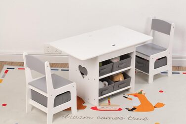 Дитячий стіл зі стільцями, ігровий стіл для дітей з місцем для зберігання. Набір меблів для дитячої кімнати (Сірий)