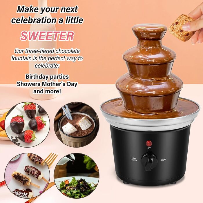 Шоколадний фонтан електричний, 3 яруси, 60W, для партії, дня народження, весілля, чорний
