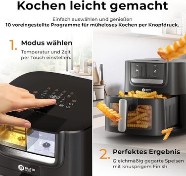 Бальтер Фритюрниця з гарячим повітрям Airfryer 5.5 л, 12 програм, з вікном, 100 рецептів, HL-551T (Чорний)