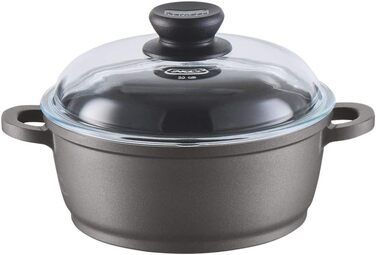 Каструля Berndes Bonanza з кришкою з термостійкого скла, силіконовими ручками, алюмінієвим литтям, антипригарним покриттям, 2.3 л, чорна (20 см, для індукційних плит)