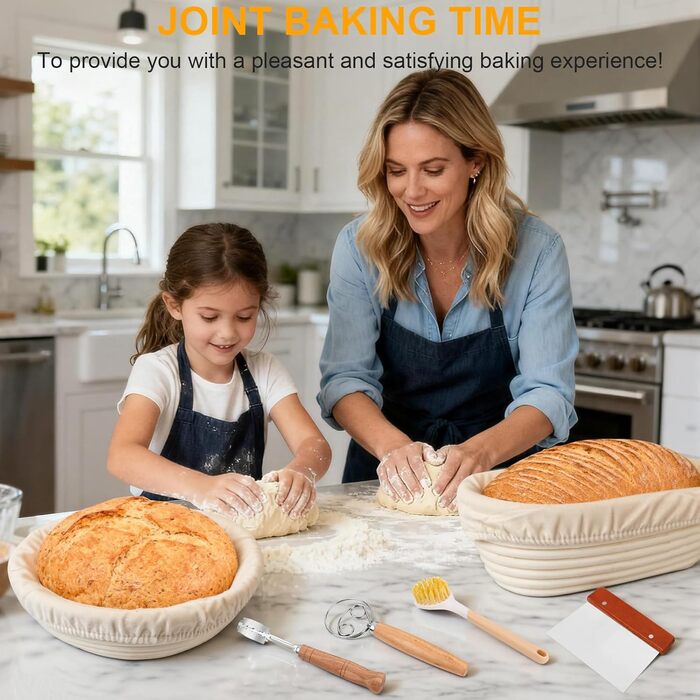 Набір для випікання хліба Gärkorb, повний комплект аксесуарів для випікання хліба (23см круглий & 25см овальний), скребок для тіста, льняний вкладиш, мішалка для тіста & лопатка для хліба. Набір для випікання хліба для початківців та професіоналів