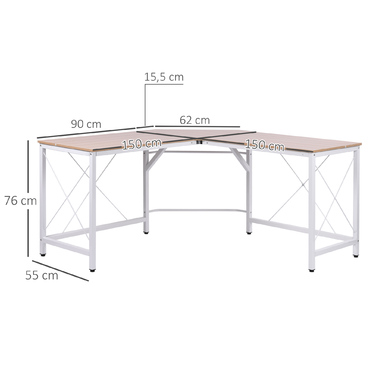 Кутовий стіл HOMCOM L-Desk 150x150x76см Кутовий стіл з МДФ в натуральному кольорі для домашнього офісу та навчання