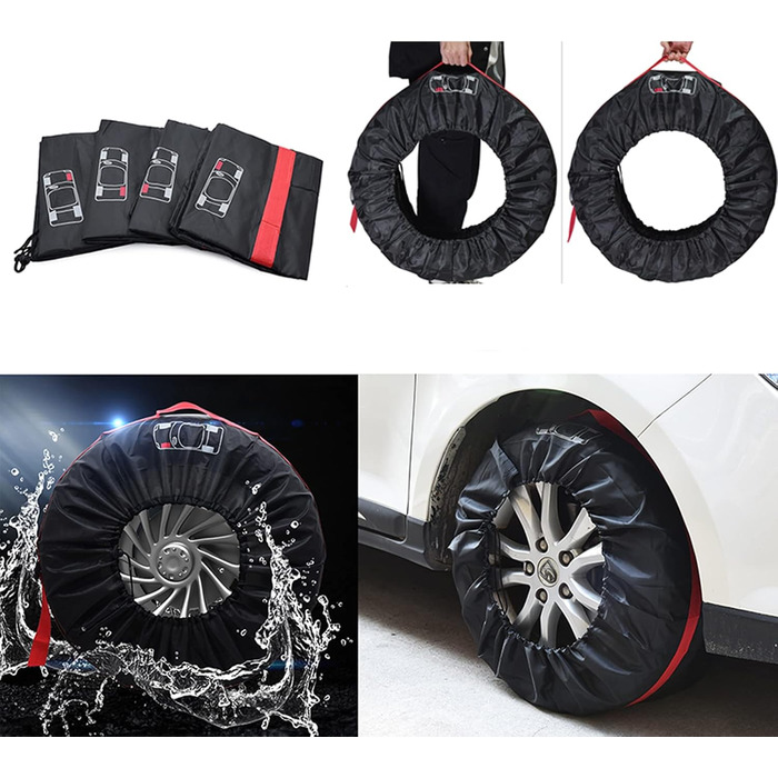Набір чохлів для шин Geloo, 4 шт. Водонепроникні, пилонепроникні чохли для зберігання шин, 80 см, червоний та чорний, 18-22 дюйми