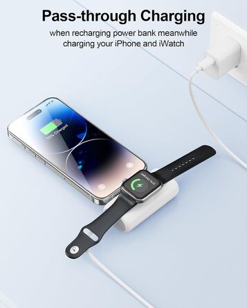 Для iPhone та iWatch, швидка зарядка, сумісний з iPhone 14/13/12/11/XR/X/8, 5000mAh