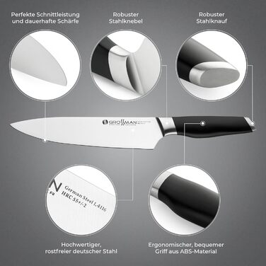 Набір кухонних ножів Grossman Dayton з чорними ручками – 5 предметів, нержавіюча сталь, тримач Elfenbein