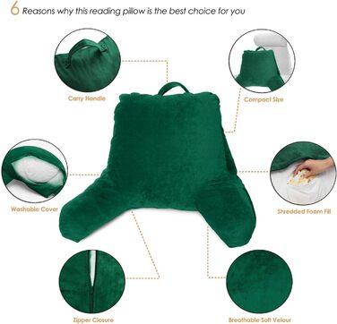 Подушка-крісло Clara Clark з підлокітниками для дітей та дорослих – преміум подушка з піною з пам'яті для перегляду телевізора та відпочинку – середнього розміру, колір хакі