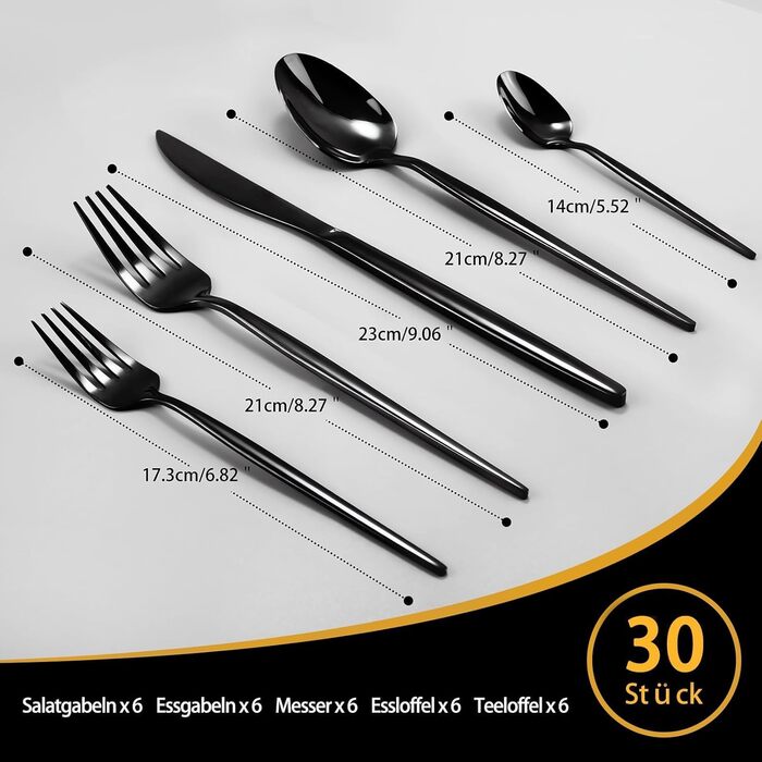 Набір столових приборів на 6 осіб, Targzier, 30 предметів, нержавіюча сталь, кольоровий, для кухні/готелю/ресторану, преміум-якість, придатний для миття в посудомийній машині