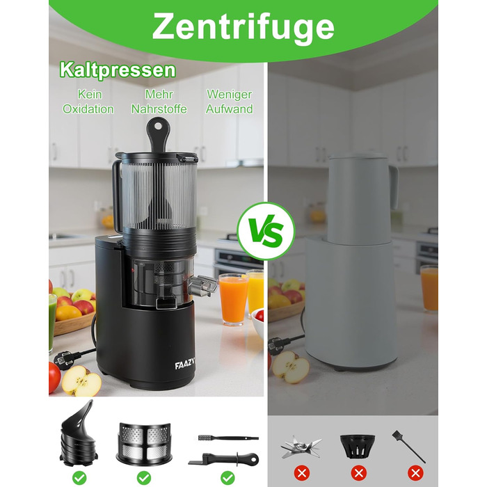 Електричний соковитискач для цілих овочів та фруктів, 130 мм, з широкою подачею, легкий у чищенні, чорний