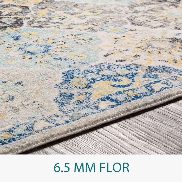 Вінтажний килим Сурья Сицилія-східний килим для вітальні, їдальні, спальні-східний килим в стилі бохо, килим з коротким ворсом для зручності догляду-великий килим 120x170 см гірчично-жовтого кольору (120x170 см, синій)