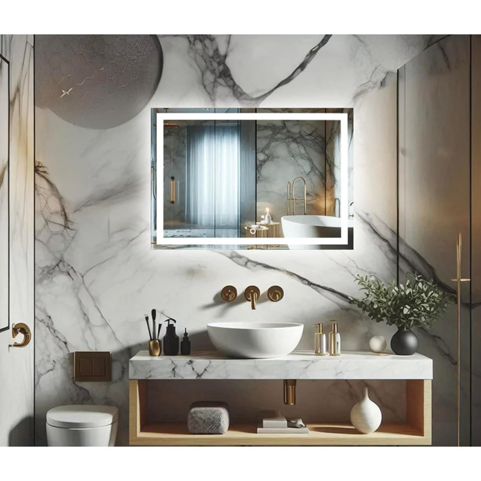 LED дзеркало для ванної кімнати з підсвічуванням, настінне, диммер, колір світла: теплий, холодний, нейтральний, сучасний дизайн, антизапар, енергозберігаюче, 50 x 120 см