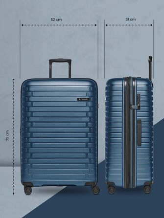 Набір валіз Pactastic Hartschalen 3-в-1: міцний поліпропілен, розширюваний, TSA-замок, 4 колеса | для жінок та чоловіків (Collection 04) (Navy Blue Metallic)