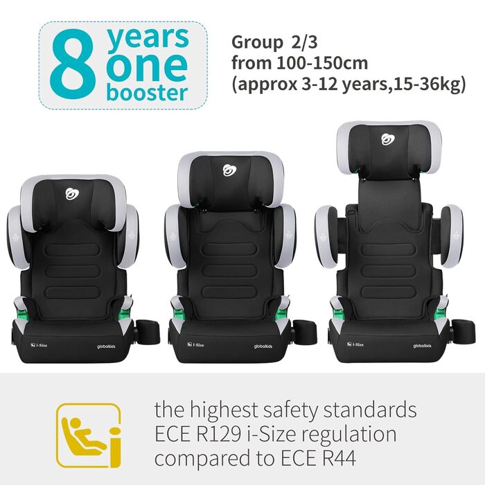 Автокрісло дитяче 15-36 кг з Isofix, i-Size, 3.5-12 років, регульована спинка та підлокітники, з підстаканником, зелене