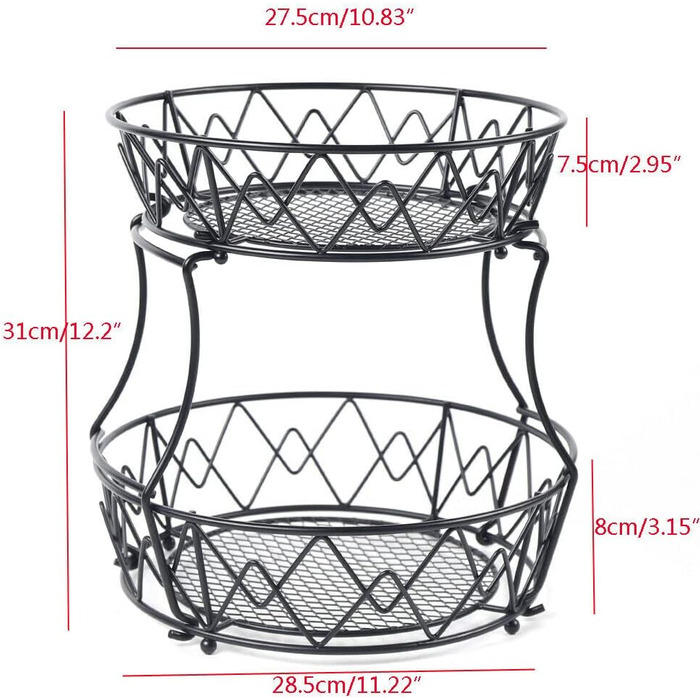 Етажерка для фруктів 2-рівнева, металева, знімна, для кухні та ванної кімнати