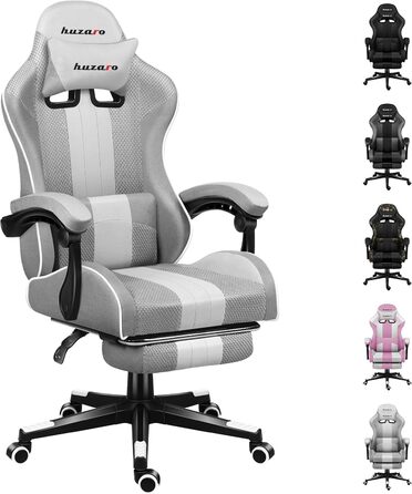 Ігрове крісло Huzaro Force 4.7 Grau Mesh - крісло для офісу та ігор до 140 кг з підніжкою та підтримкою спини