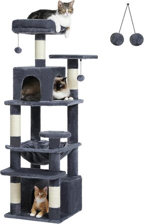 См, Cat Trees, 2 сідала, подвійні кабіни, кошик, кімнатний, темно-сірий, 184