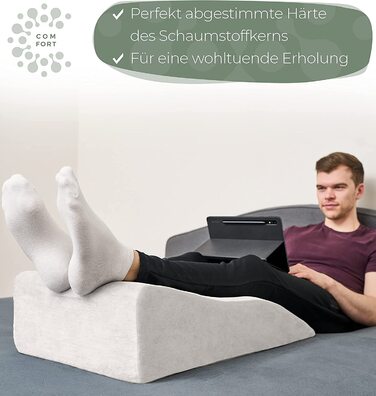 Подушка для ніг та підтримки ніг - для підйому ніг, фіксації колін, фіксації ніг, клиновидна подушка, підтримуюча подушка - ідеально як подушка для лімфи та венозна подушка, білий, плоска