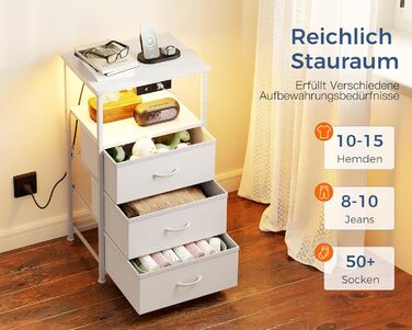 Приліжкова тумбочка Coleshome біла з розеткою, 2 USB, LED-підсвіткою, 3 висувними ящиками та місцем для зберігання, 40x30x70 см