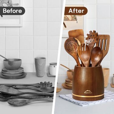 Набір кухонних аксесуарів з текового дерева (10 шт.) з підставкою, лопатка, половник, половник для супу, ложка для салату, виделки та ложки для салату, подарунок для кухаря