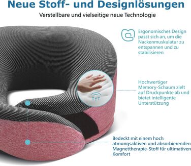 Подушка для шиї Proglobe, 100% Memory Foam, ортопедична, для подорожей (літак, авто, поїзд), з маскою для сну, сітчаста сумка (рожева)